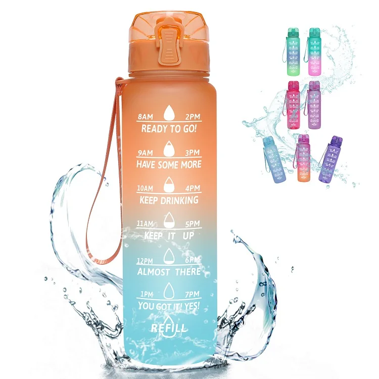 

Leak Proof BPA Free Large 32 OZ Fitness Sports Gallon Bicycle Water Bottle With Motivational Time Marker, Customized color