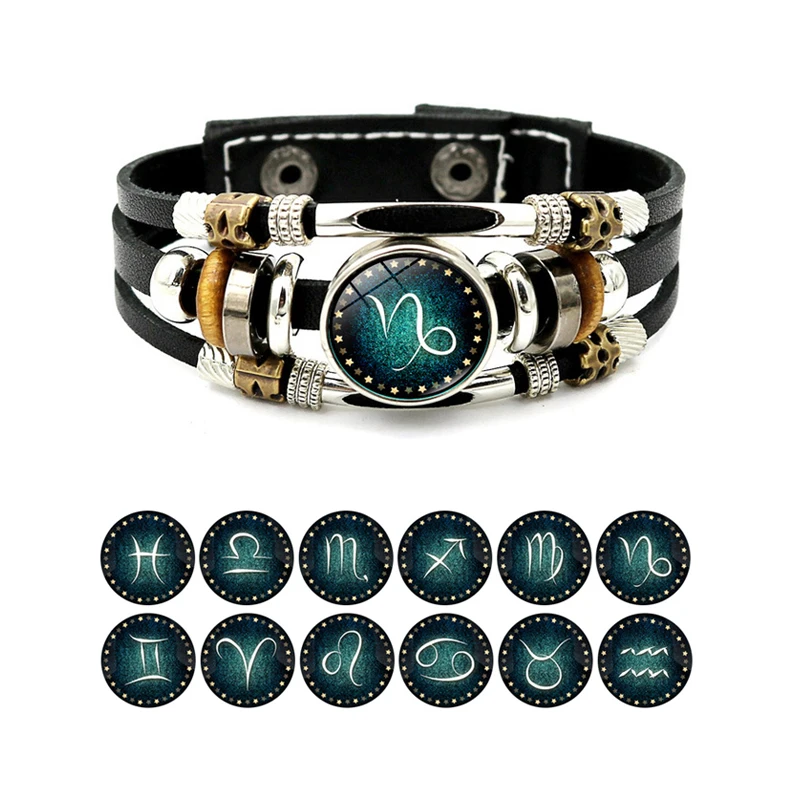 Zodiac Sign Genuine Leather Horoscope Bracelet Aries Taurus Capricorn Gemini Cancer Leo Virgo Libra Scorpio Sagittarius Bracelet