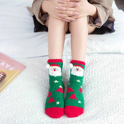 

custom warm fluffy fuzzy animal green and red christmas socks, Custom color