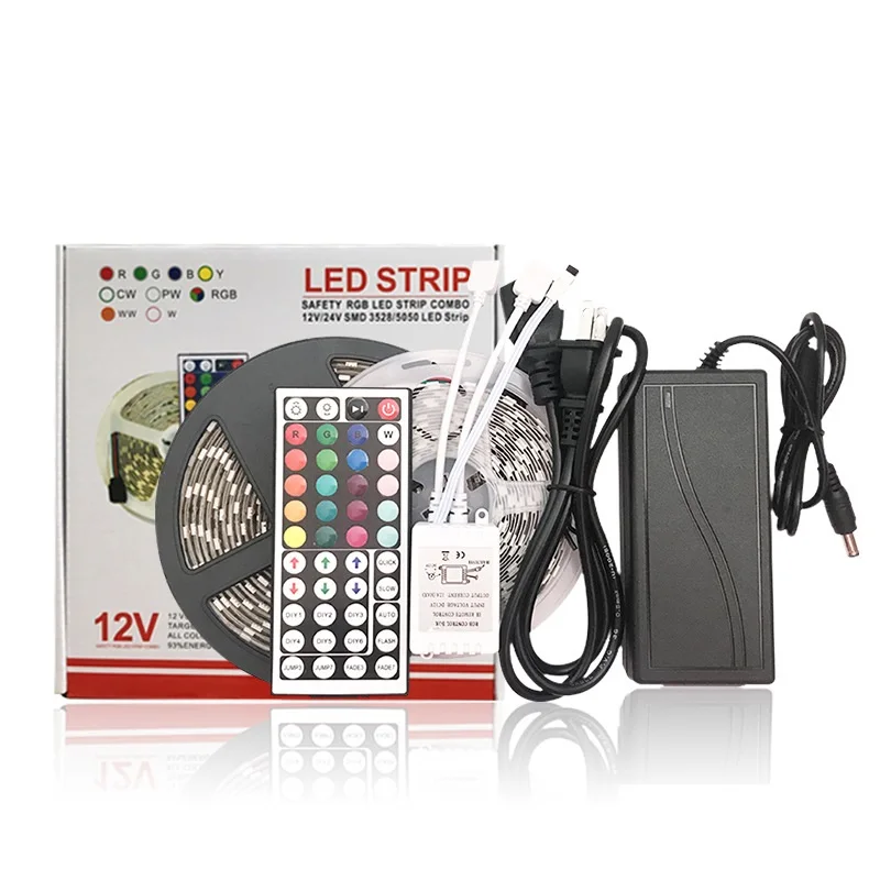 Amazon/Ebay Hot Sale complete set 5M 5050 RGB LED Strip Light Power adapter 44 Key waterproof ip65 Remote LED strip