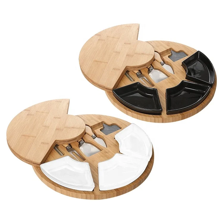 

Eco Custom Serving Tray Bamboo Wooden Swivel Cheese Board With Drawer, Natural