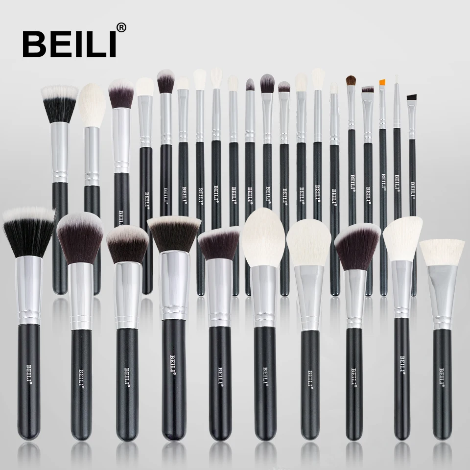 

BEILI Black 30Pcs Beauty Makeup Brushes Natural Goat Synthetic Hair Eyeliner Blush Foundation Brush Set pinceaux de maquillage, Customized color