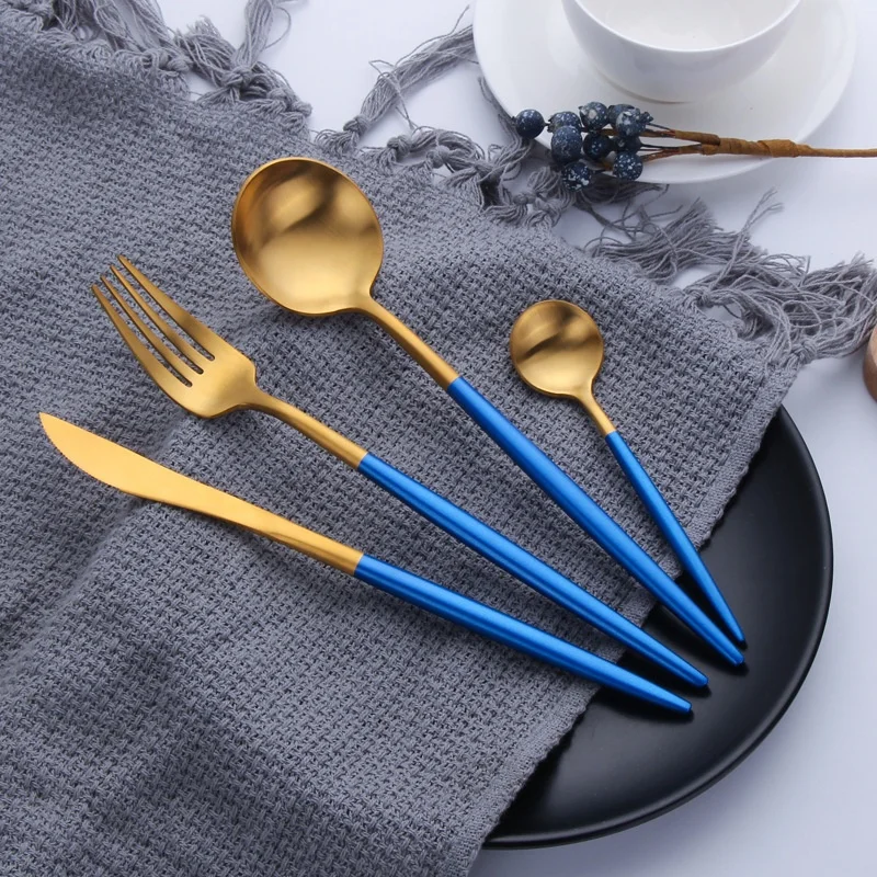 

Factory Direct Sell Cheap Price 4pcs/set Blue Gold Color 304 Stainless Steel Cutlery Set for Hotel Bar Restaurant