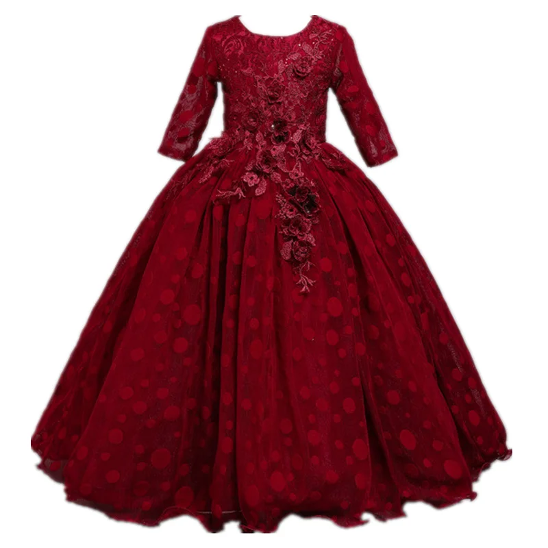 

Applique Flower Girl Dresses kids Fancy Formal Party Long Gown for Kids Birthday Party costume Christmas Party ball gown