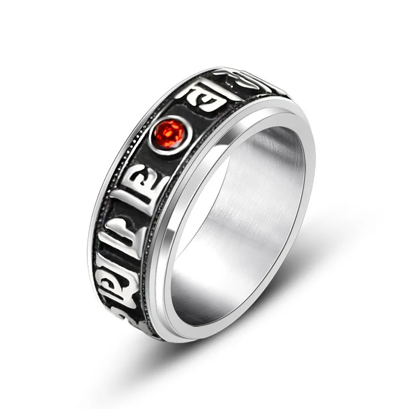 

2021 Sailing Jewelry Six-Character Mantra Ring Rotatable Red Diamond Ring Titanium Steel Six-Character Mantra Ring