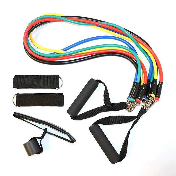 

Hot-selling 11Pcs Set Combination TPE Material Customizable Logo Fitness Resistance Bands, 5color/set