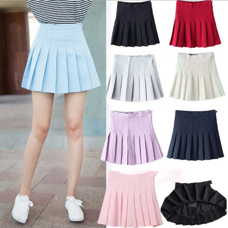 

Women Sexy Pleated Mini Skirt High Waist Candy Color Tennis Skirt Female Short Skirt