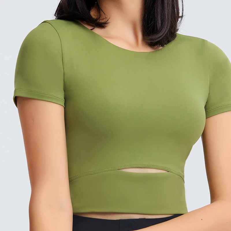 

New Short Sleeve Fitness T-shirt Breast Pad Women Yoga Short Sleeves T-shirts Top