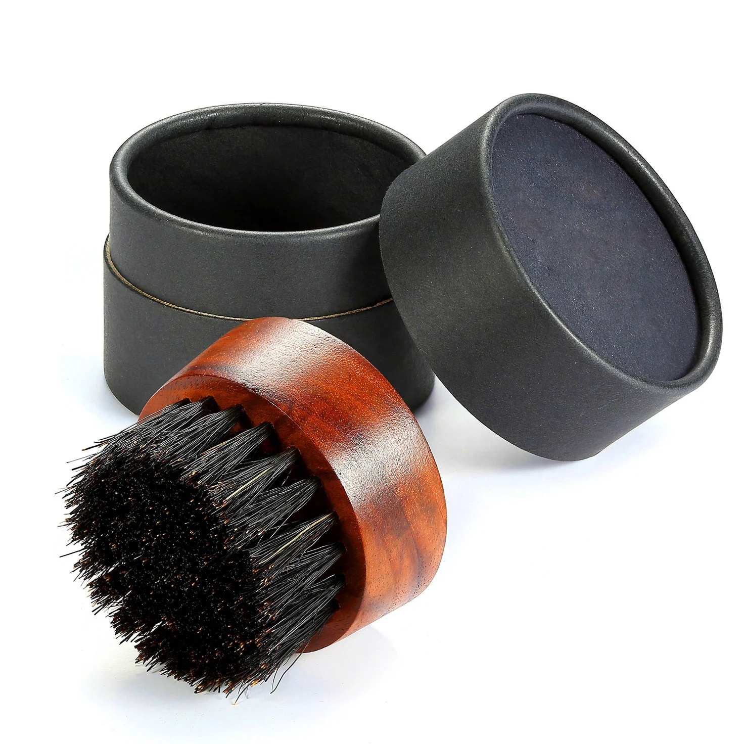 Custom Logo Round black walnut wooden and Black Boar Hair Bristle Beard Brush For Men shaving brush stand, Black or customized color