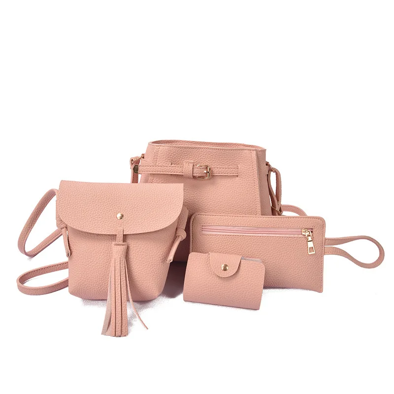 

New Bucket Designer 4pcs Set Fashion Women Handbags Purses Large Capacity Shoulder Bag Messenger Card Leather Handle Tote Bags, Red,black,brown,pink,gray