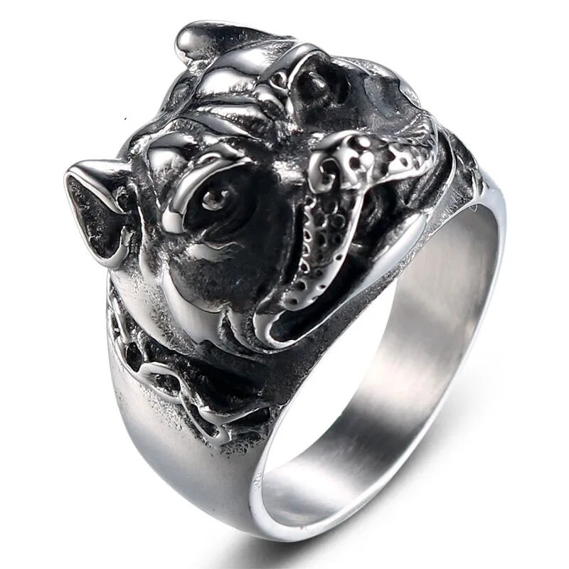 

High Quality Hot Selling Fashion Europe And America Simple Style Jewelry Animal Ring 316L Stainless Steel French Bulldog Rings, Silver