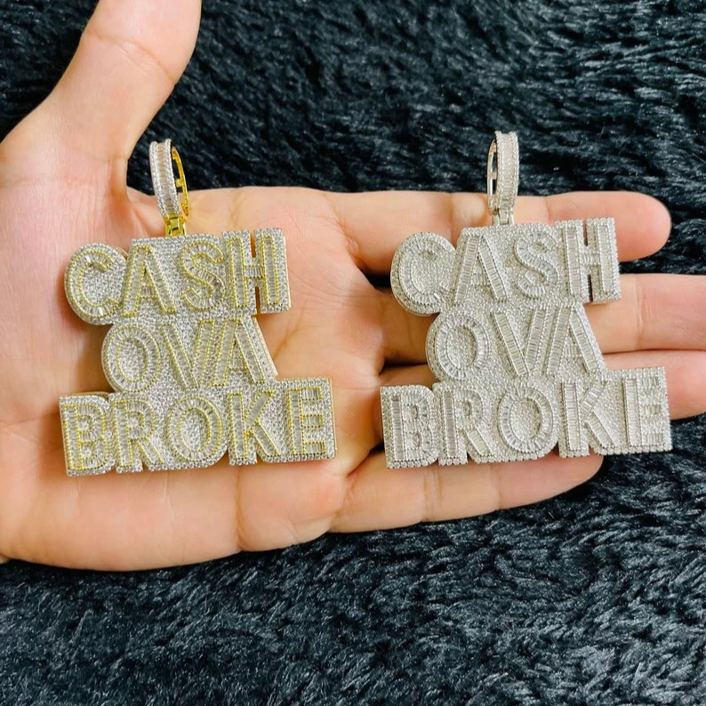 

hip hop men cash ova broke pendant necklace hiphop rock iced out bling 5A silver gold plated jewelry