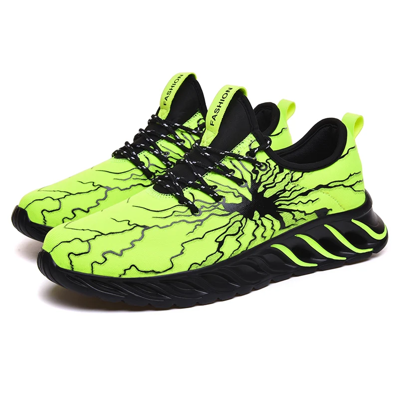 

HotGraffiti men fashion sneakers breathable running men shoes green color plush size shockproof casual shoes