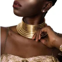 

Adjustable Long Gold Leather Choker Punk Necklace Egypt Gothic African Large Collars Chunky African Necklaces Sparkling Necklace