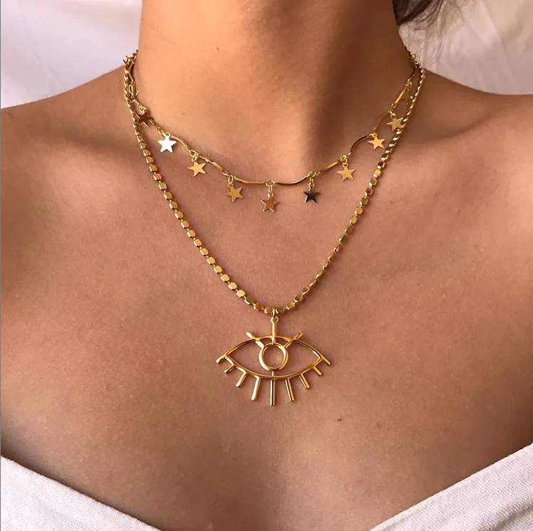 

Vintage Stars Pendant Necklace Gold Evil Eyes Layered Necklaces Choker Necklace Chain Jewelry