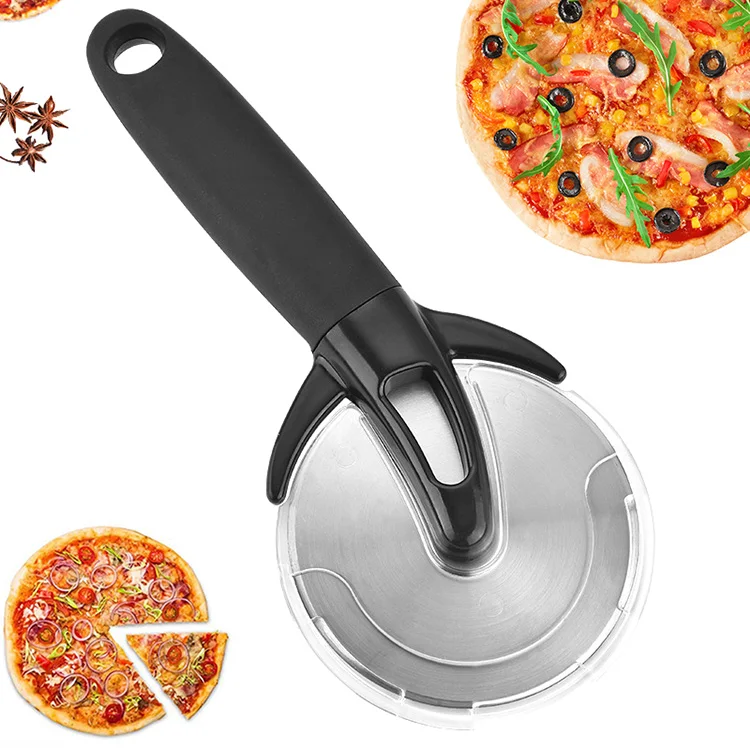 

Amazon Hot Sale 2021 Stainless Steel Cake Cutting Tool Pizza Cutter Wheel with Protection Cover, Black