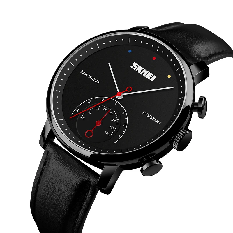 

SKMEI 1399 men genuine leather de longe quartz watch 3atm water resistant wristwatch, 4 colors
