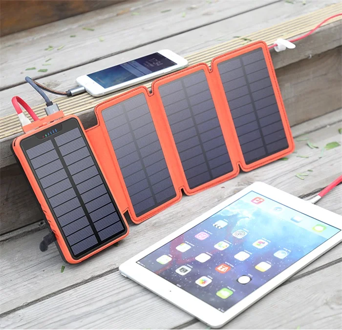 

Dual USB Mobile Portable Solar Power Bank 10000mah Waterproof Power Bank With Emergency Light, Black blue orange