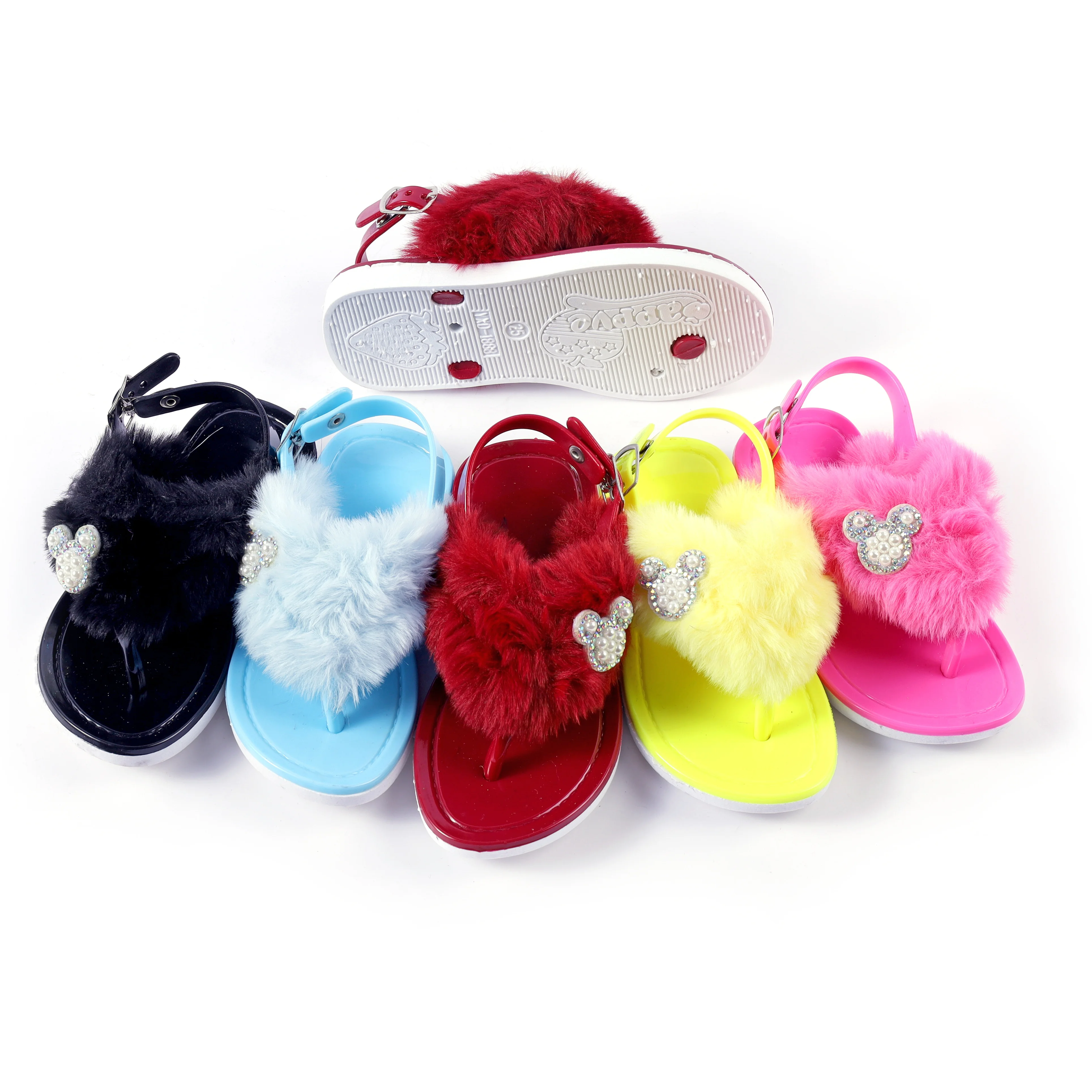 

Wholesale Summer Fashion Fur Slippers Kids flip flops Thong Sandals