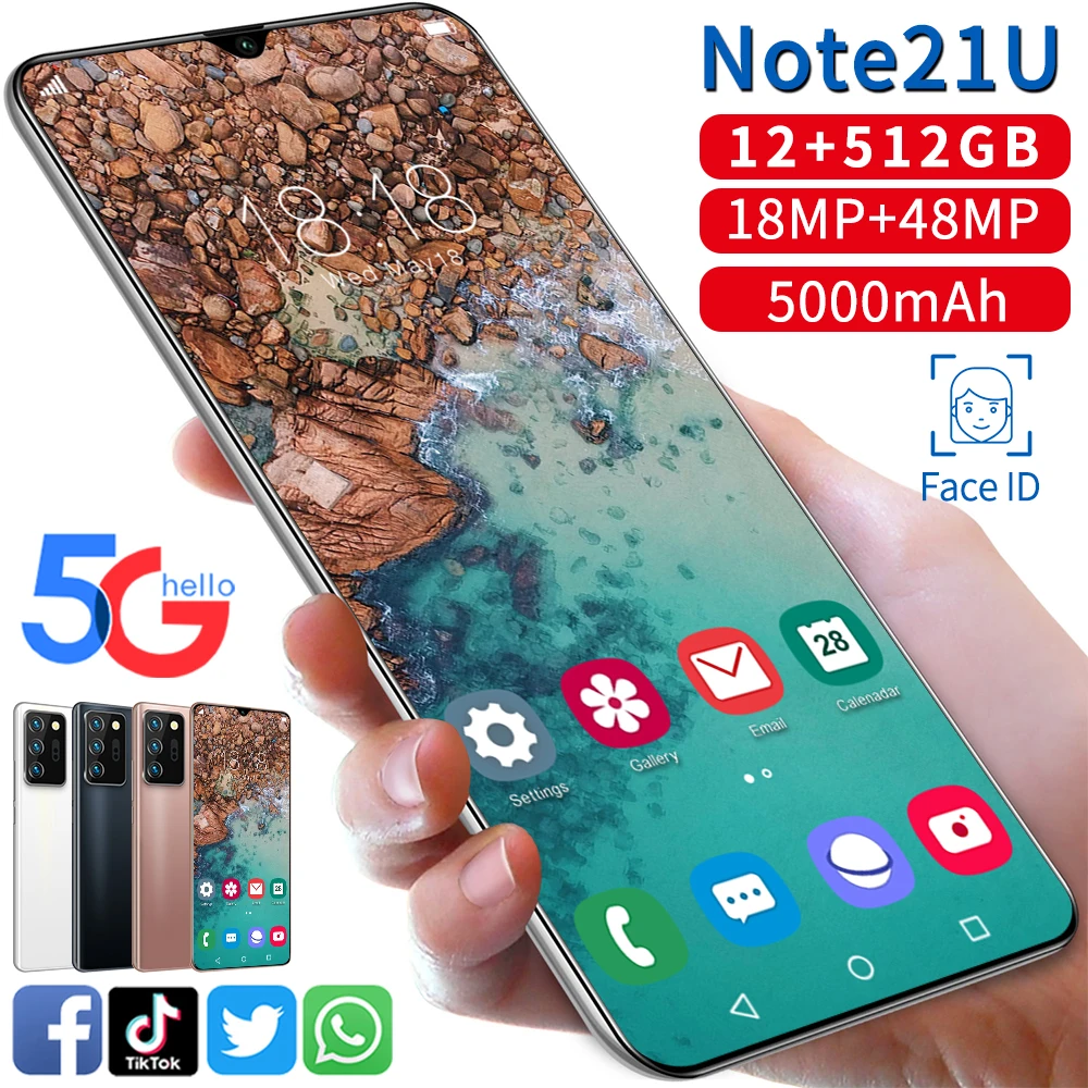 

Hot Selling Note21U 12GB + 512GB 6.6 inch HD Screen Smartphone 2230*1080 MTK6889 10 Core 5G Android Smartphone With Face Unlock