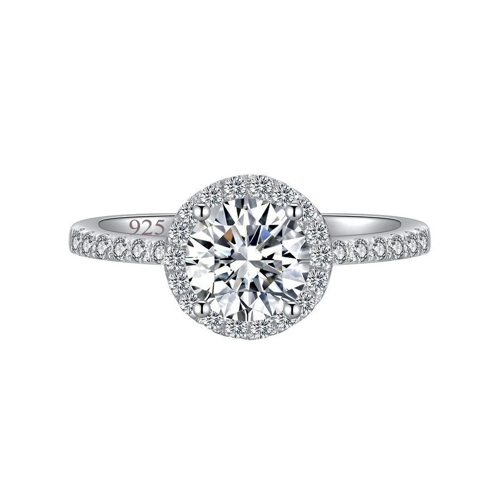 Luxury Round Cut Shiny Diamond Like Cubic Zirconia S925 Sterling Silver Wedding Brides Promise Finger Ring for Women