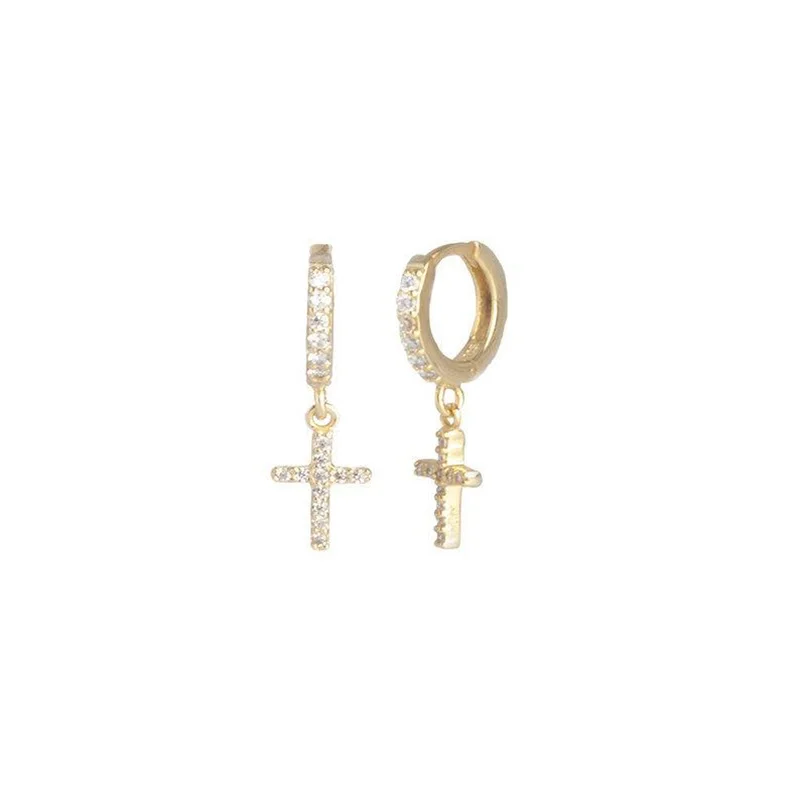 

Hot sale S925 sterling silver ear buckle geometric cross diamond earrings trendy ear buckle female