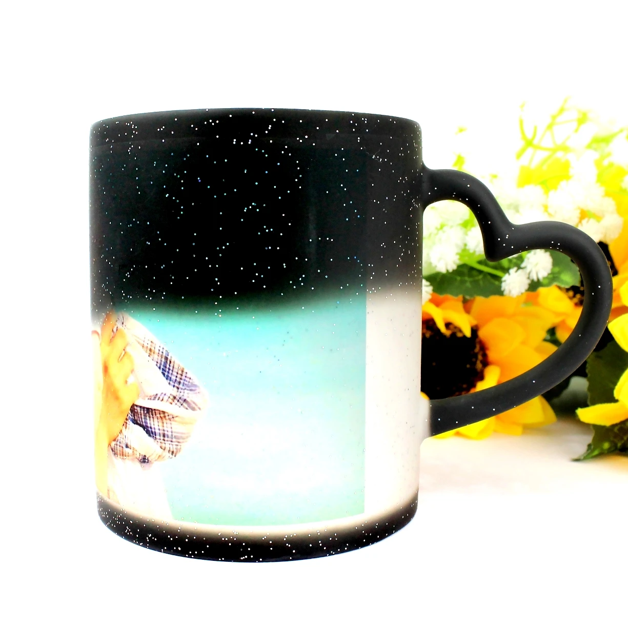 

Custom Logo Printed Black Color Changing Novelty Magical Ceramic Coffee Mug Hot
