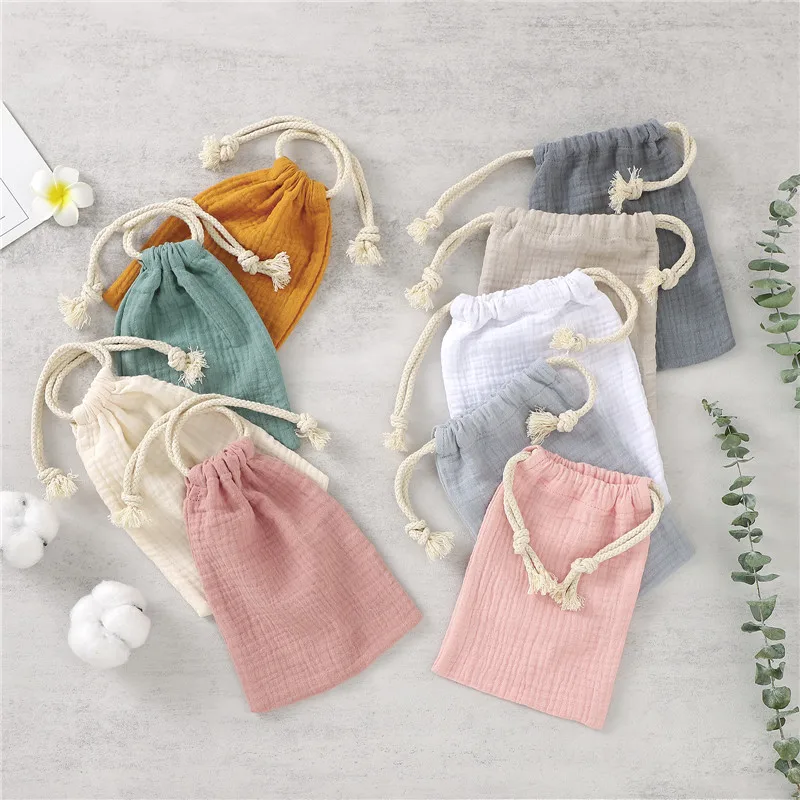 

100% Organic Cotton Muslin Drawstring Bags Boutique Packing Bag Baby Gift Package