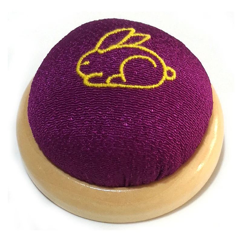

Free shipping Pin Cushion embroidery needlework Wooden base violet rabbit E423-1