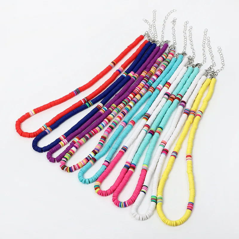 

bohemian short necklace handmade disc 6mm mixed color soft ceramic necklace, As photo