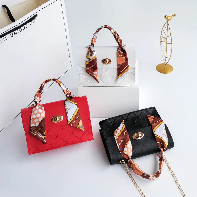 

fashion bags silk scarf pattern mini handbags ladies chain shoulder bag luxury leather girl cross body women purses hand bags