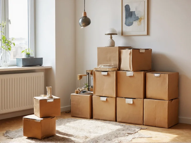 Modular cardboard storage cubes arranged in living room