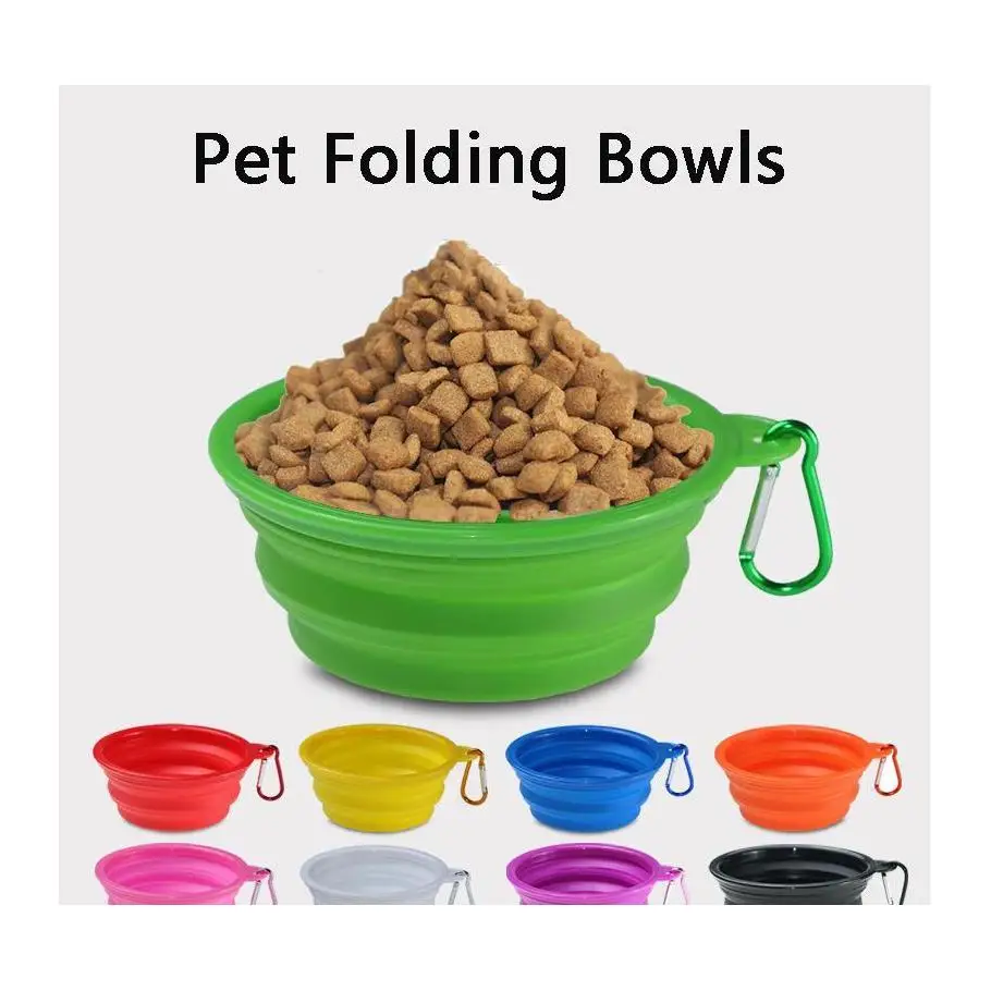 

Multicolors Silicone Pet Folding Bowl Retractable Utensils Bowl Puppy Drinking Fountain Portable Outdoor Travel Carabiner