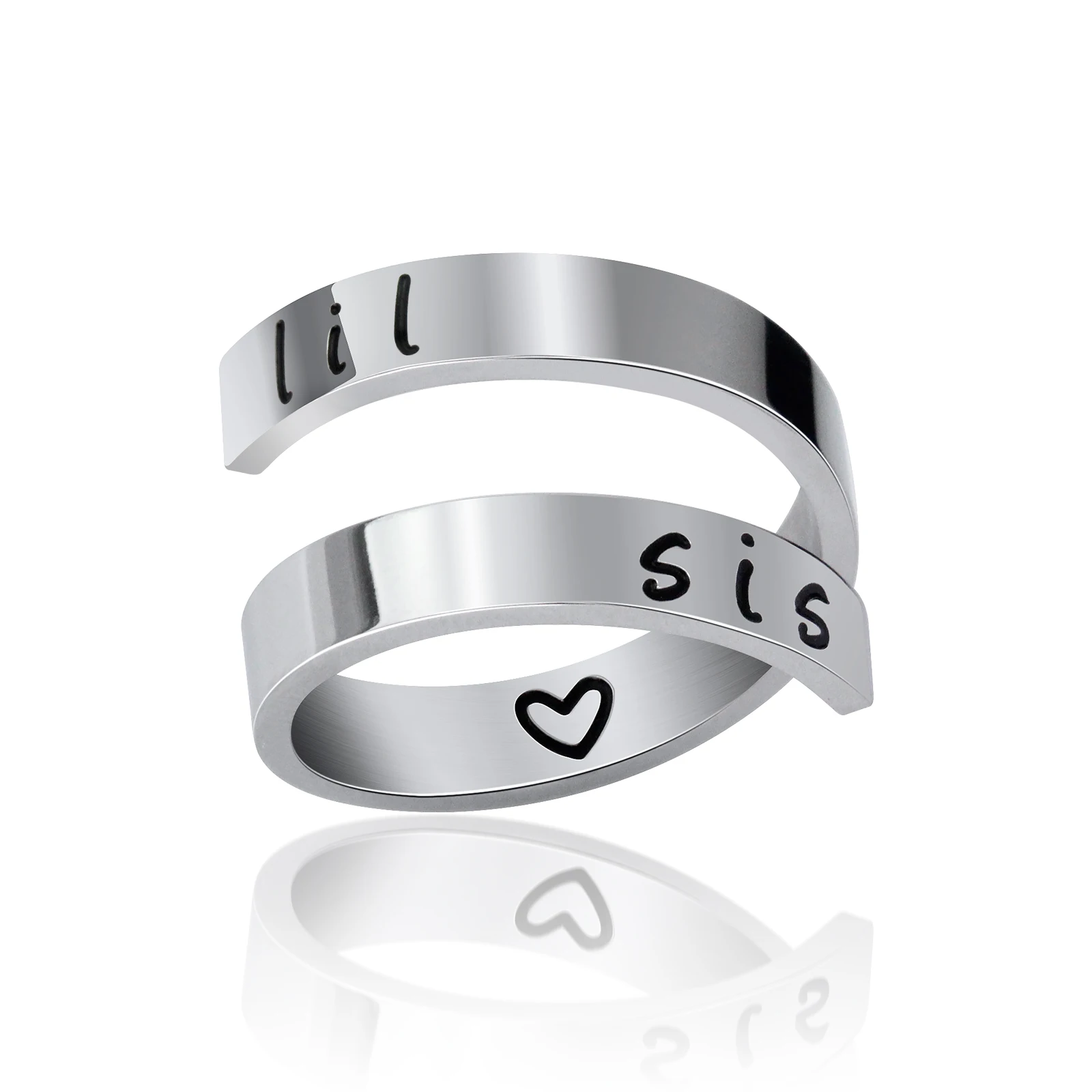 

lil sis sister Double layer ring 316L Stainless Steel Ring sister rings best friends jewelry, Steel color