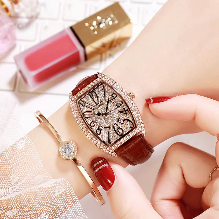 

Luxury Diamond Women Dress Watch Fashion Rose Gold Quartz Watches Female Leather Belt Ladies Wristwatches, Optional