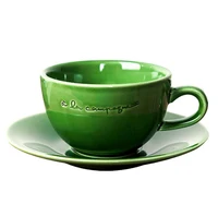 

European vintage green ceramic coffee latte mug French style cappuccino fancy cup