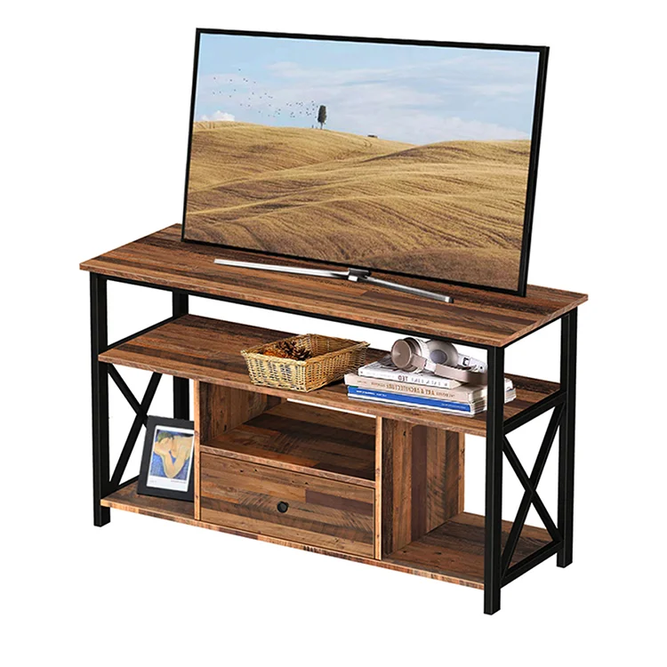 tv showcase with computer table