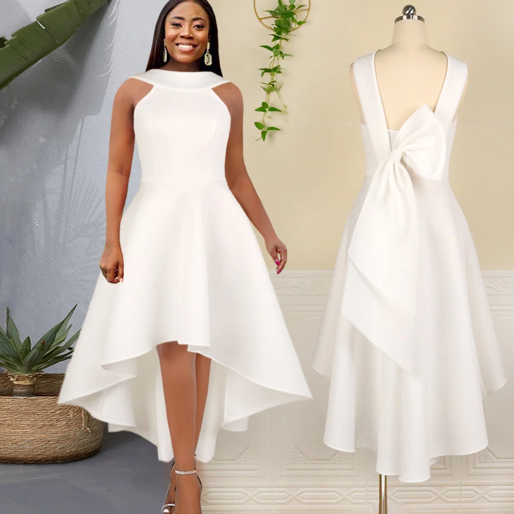 

New Fall Party Princess Backless A-Line Bow Maxi Women Cocktail Dress, White