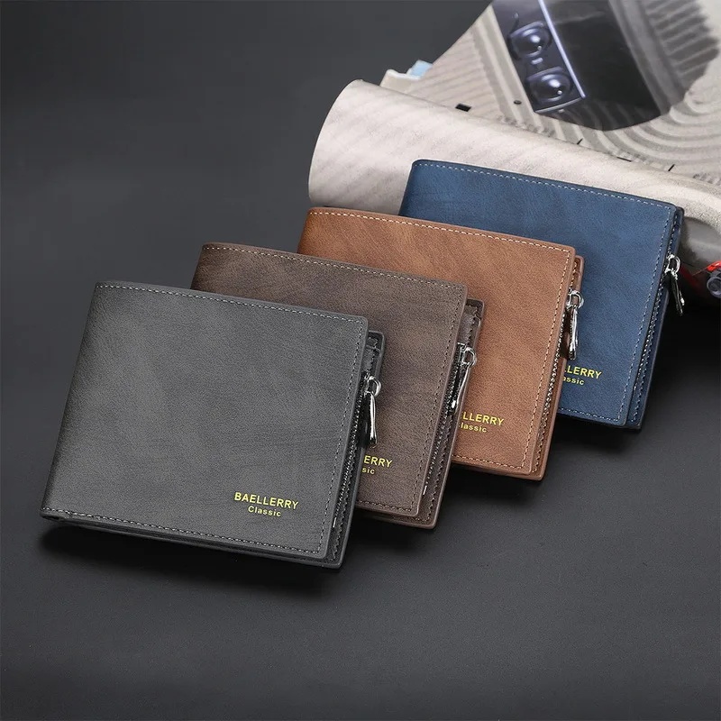 

New Fashion PU Leather Men's Wallet With Coin Bag Zipper Small Money Purses Dollar Slim Purse New Design Money Wallet