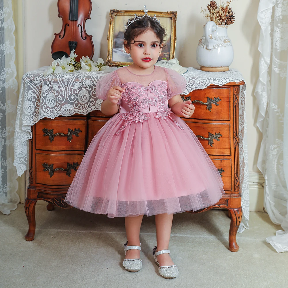 

MQATZ Summer Baby Girl Princess Children Birthday Party Wedding short sleeve Dress Kids Chiffon Boutique