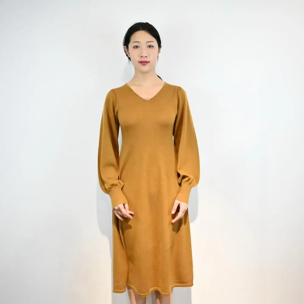 

New Arrivals Wool Women Slim Dress 2021 Ladies Fashion Clothing Long Sleeve Pullover Long Sweater Dress, Customized color