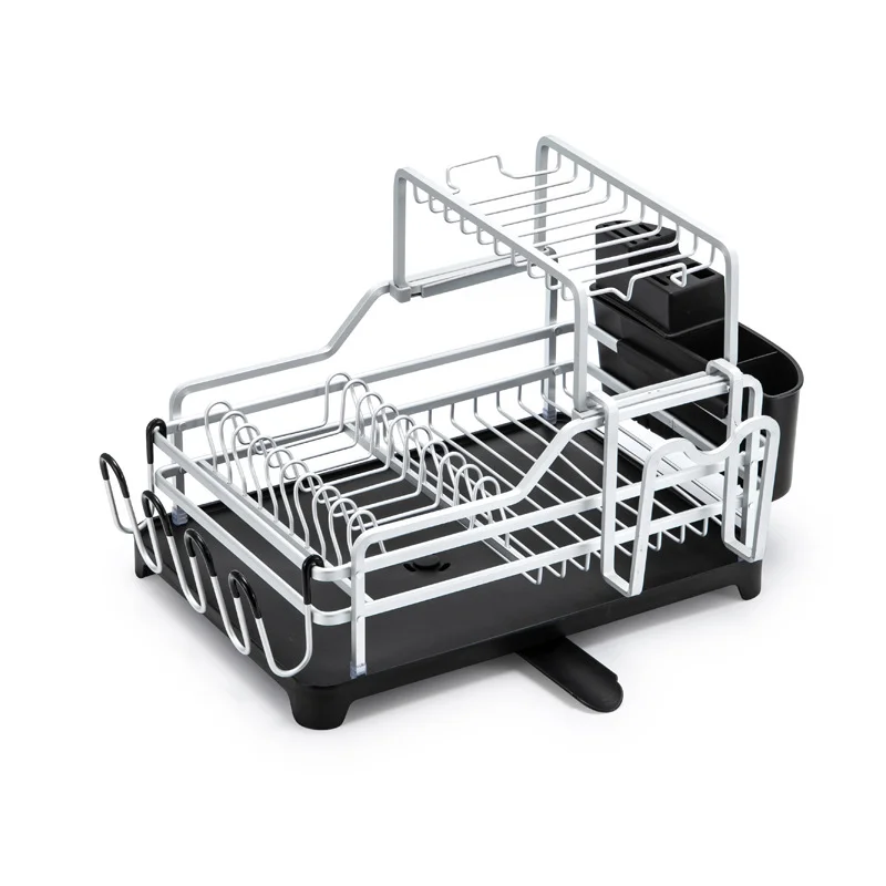 

Dish Drainer for Kitchen aluminum 2-Tier Dish Rack with Utensil Holder Cutting Board Holder kitchen dish drying rack, Black/chrome