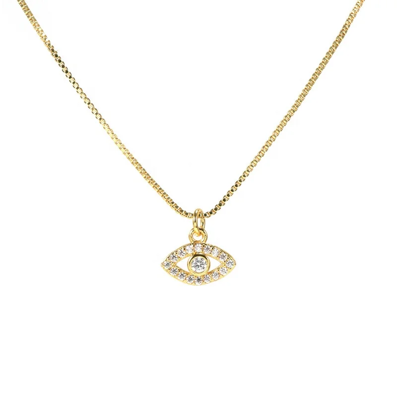 

Green diamond wholesale 18k gold plated jewelry chain evil eyes necklace for women