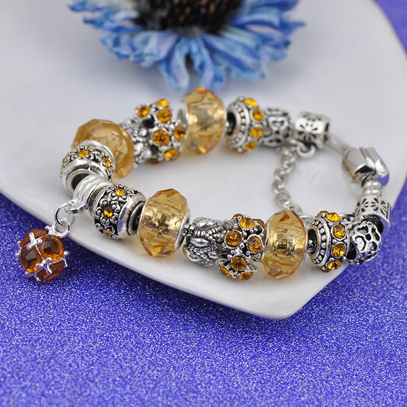 

I YOU WIN Hot Selling Fashion Jewelry Colored Crystal Glass European Bead Bracelet Ethnic Style Ball Pendant DIY Charm Bracelet