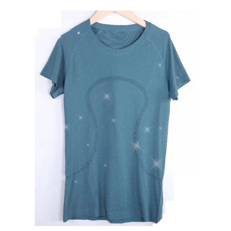 

top quality 5 glitter colors women's sports lulu quality yoga crop knot mesh quick dry higr neck t-shirts, 4 colors