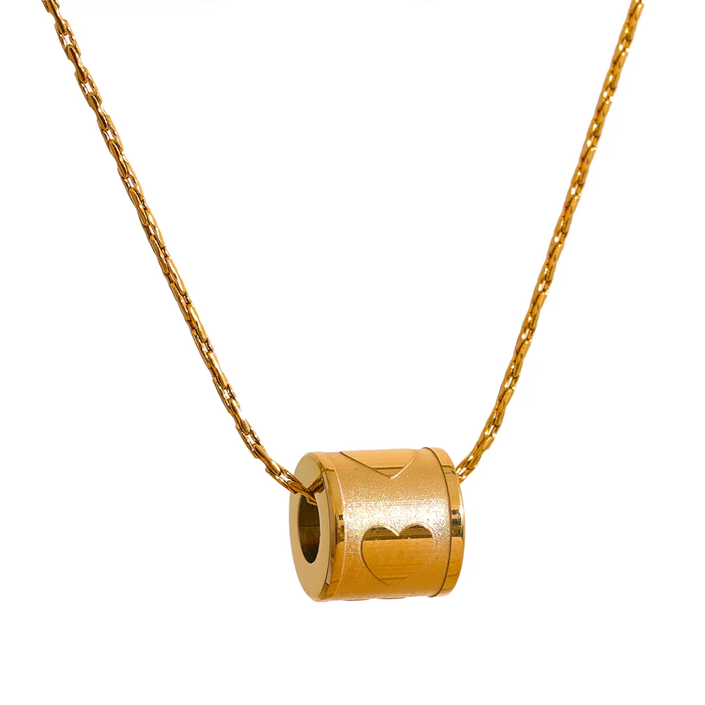 

JINYOU 793 Chic Heart Round Pendant Movable Chain Stainless Steel Waterproof Necklace Charm Gold Color 18k Plated Jewelry