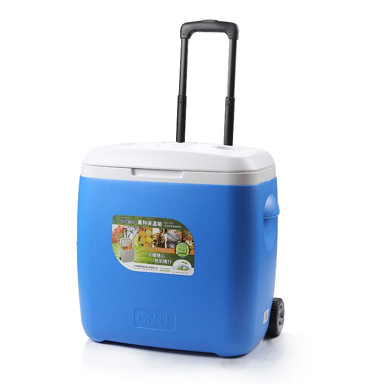 

Wholesale Promotional Customized Cooler box with wheel Eco Friendly Portable Ice Cooler Long Term Insulated Blue ice chest