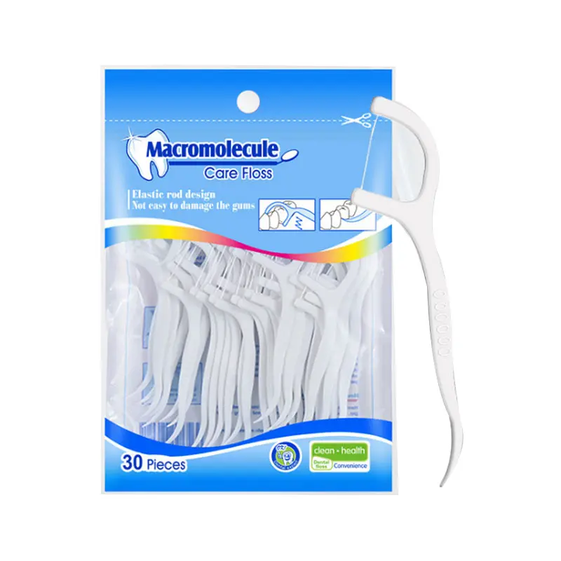 

30 Picks High quality Macromolecule Polyethylene Fiber Stock Wholesale OEM Private Label Bag Dental Floss Pick