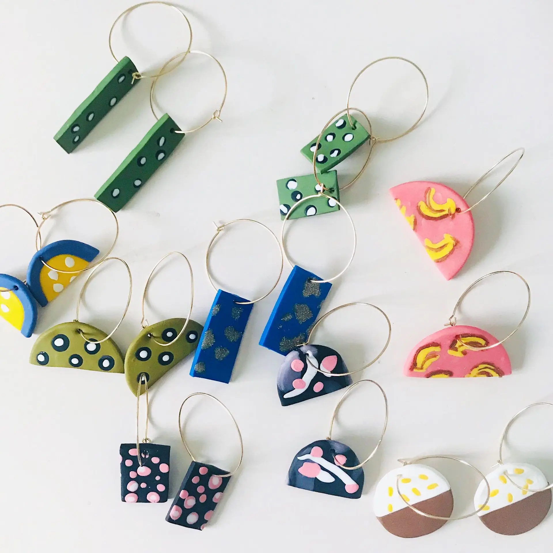 

Handmade Creative Polka Dot Geometric Multi Color Polymer Clay Pendant Drop Earrings