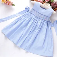 

kids dresses for girl's clothing summer smocked blue Dot floral handmade kids clothes wholesale fancy boutiques 91021544